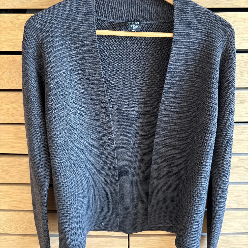 Capsule Wardrobe Layer:  EILEEN FISHER Elegant  100% Wool Open Front Cardigan